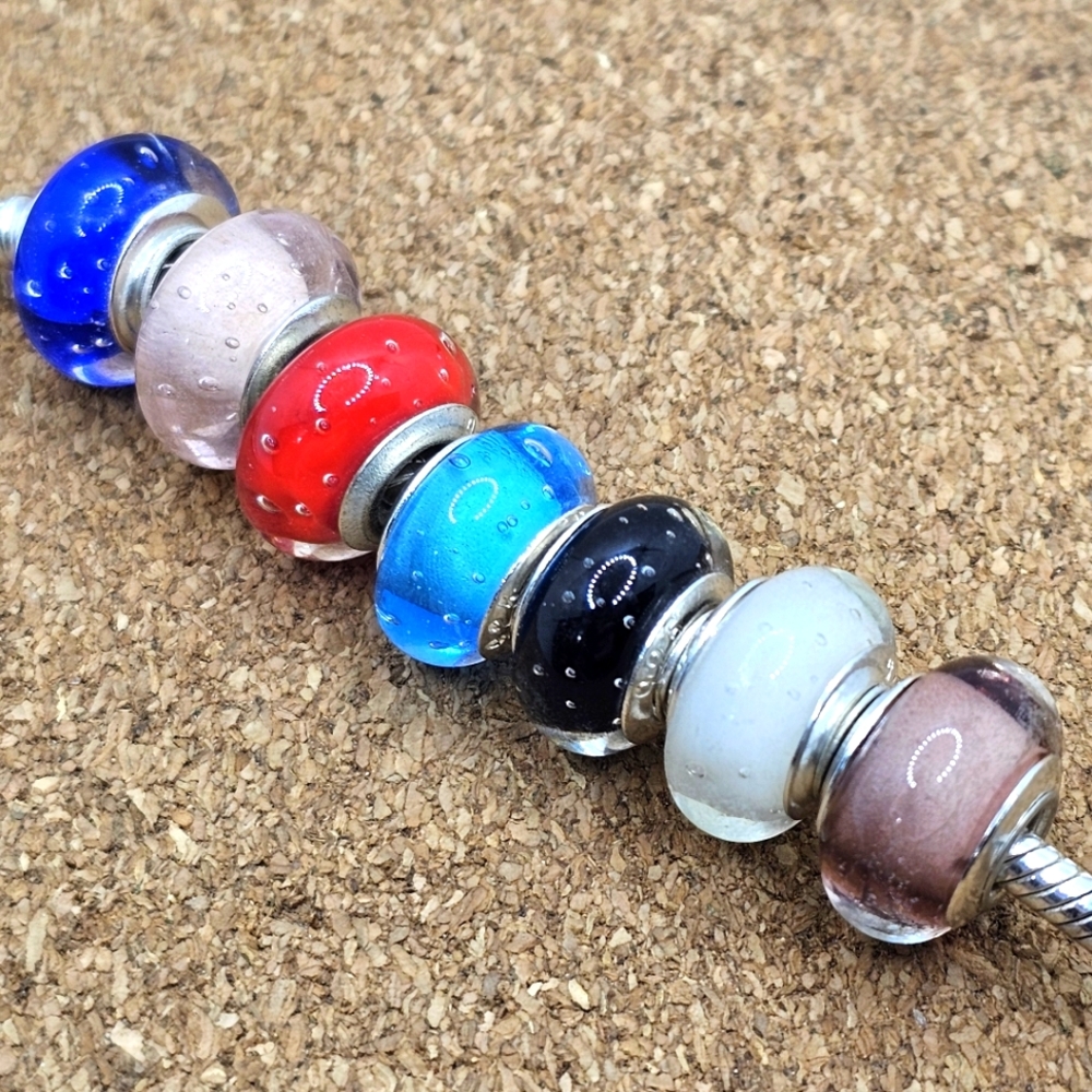 3/$25 🩷 BUBBLES EUROPEAN MURANO CHARM BEAD STERLING SILVER CORE FOR PANDORA